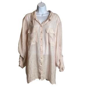 Spense Women's Pale Pink Button Up Blouse Size 3X Roll Tab Sleeves Flowy Coastal